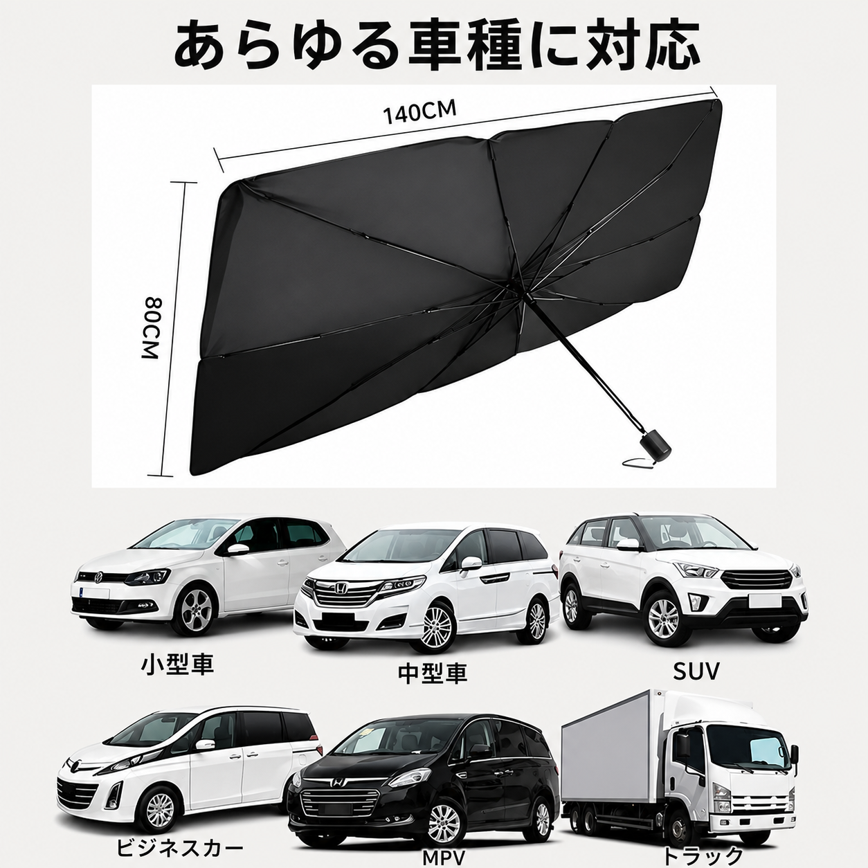 ドイツ品質・UPF50+ ナノ断熱 車用ワンタッチ傘型サンシェード
