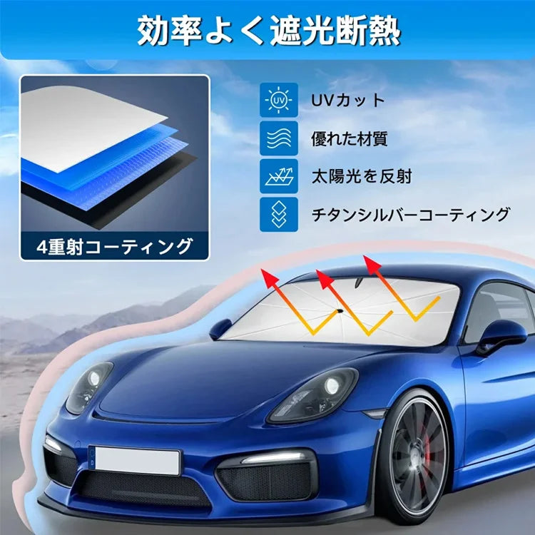 ドイツ品質・UPF50+ ナノ断熱 車用ワンタッチ傘型サンシェード