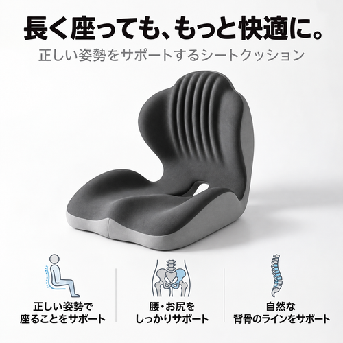 ErgoCushion™ 人間工学設計 背中サポートシートクッション