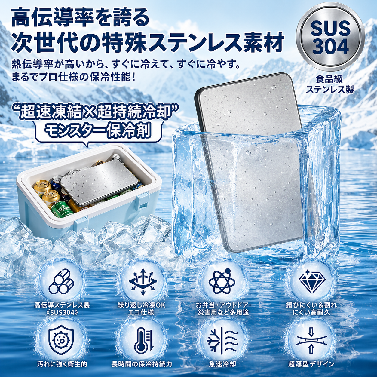 【限定モデル】SteelCool™ 高耐久スリムステンレス保冷プレート・アウトドア・お弁当用など