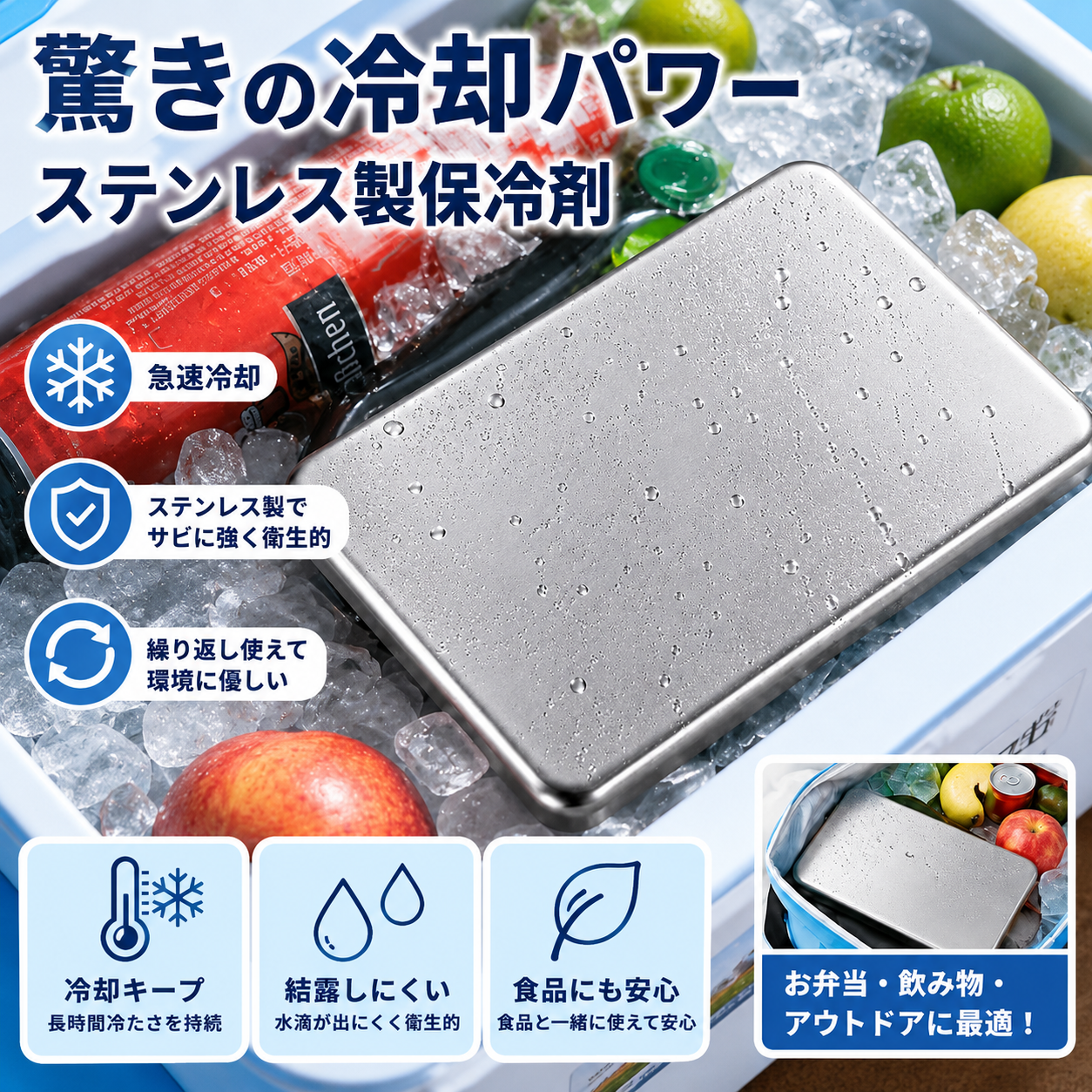 【限定モデル】SteelCool™ 高耐久スリムステンレス保冷プレート・アウトドア・お弁当用など