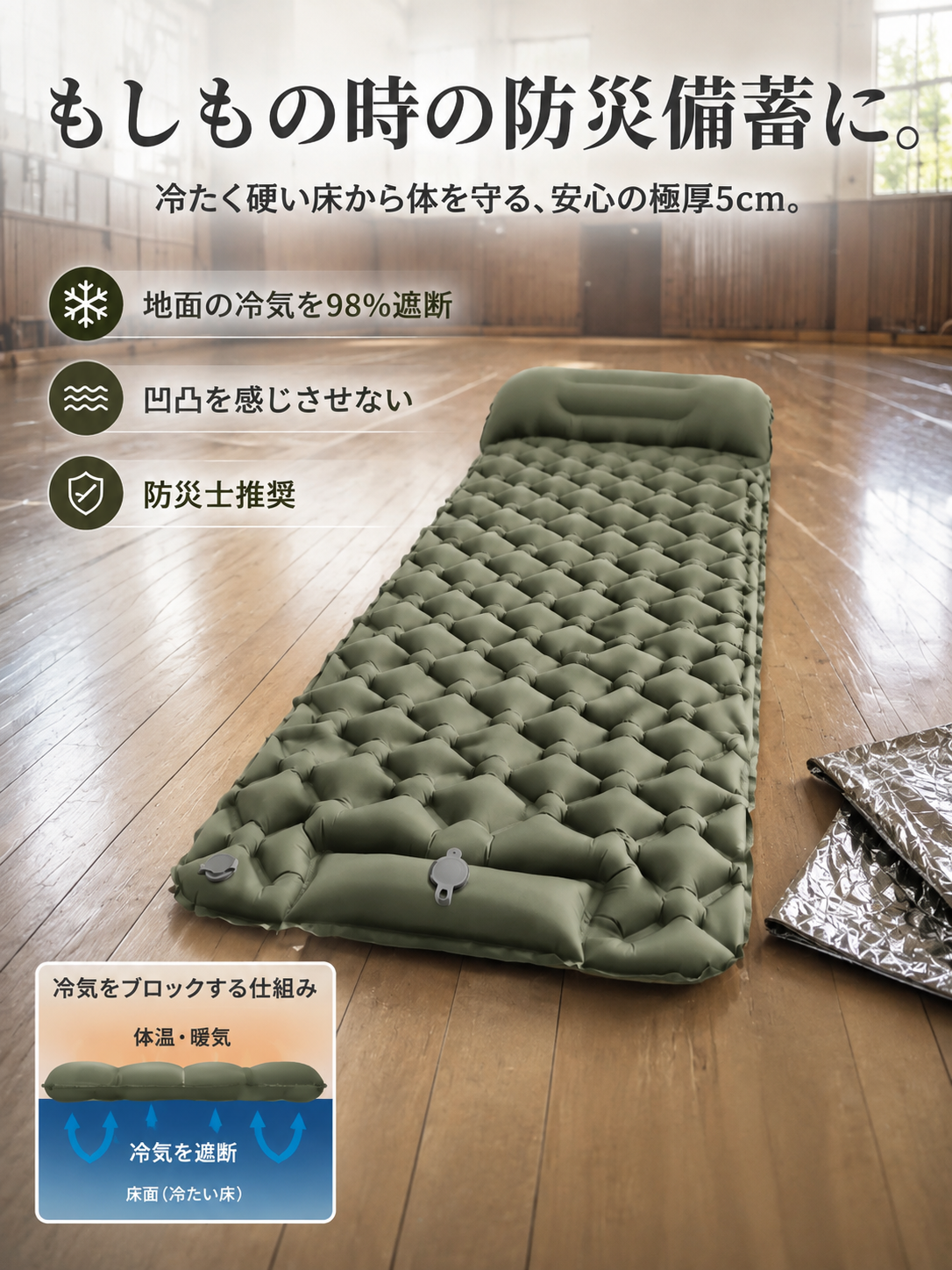 AirRest™ 自動膨張式寝袋マット【 足踏み1分★超軽量 650g 】