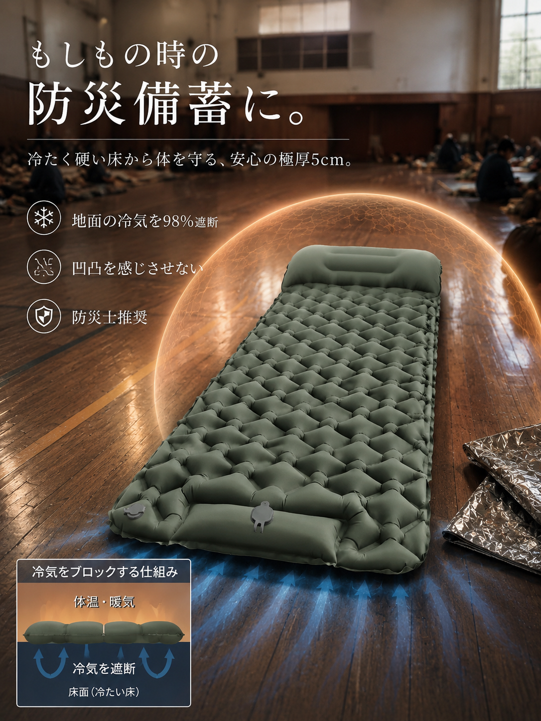AirRest™ 自動膨張式寝袋マット【 足踏み1分★超軽量 650g 】