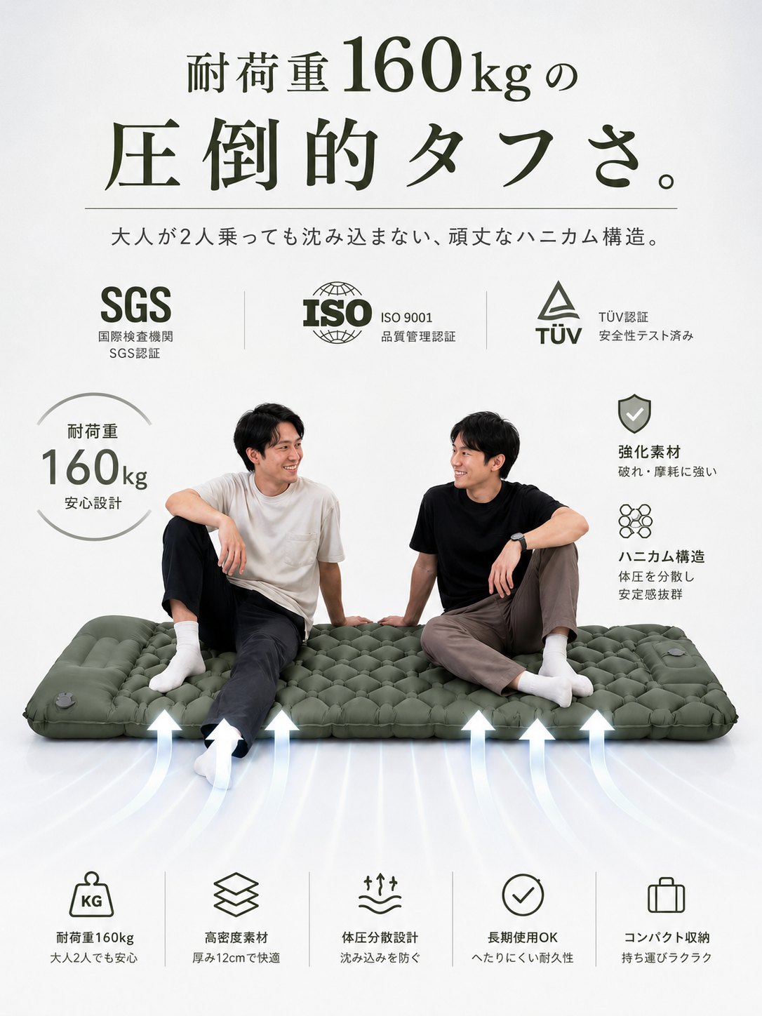 AirRest™ 自動膨張式寝袋マット【 足踏み1分★超軽量 650g 】