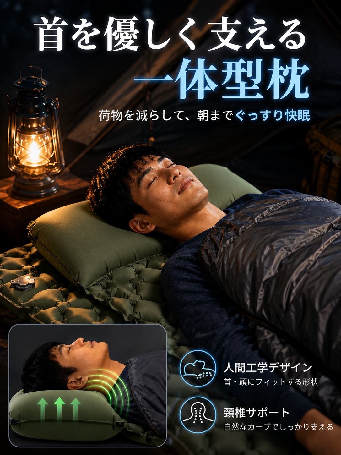 AirRest™ 自動膨張式寝袋マット【 足踏み1分★超軽量 650g 】