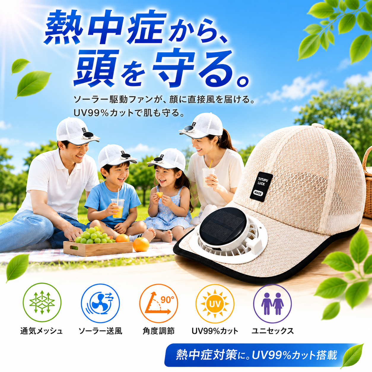 CoolCap™ 扇風機付き帽子で、夏の暑さも快適に！