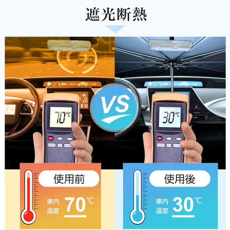 ドイツ品質・UPF50+ ナノ断熱 車用ワンタッチ傘型サンシェード