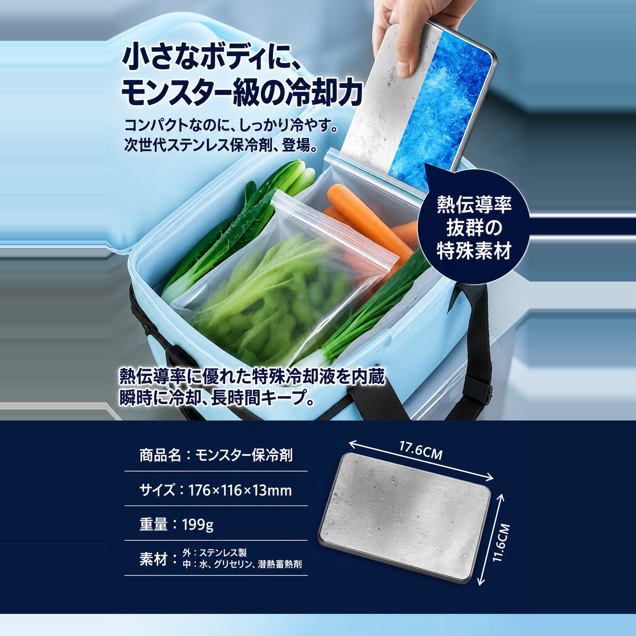 【限定モデル】SteelCool™ 高耐久スリムステンレス保冷プレート・アウトドア・お弁当用など